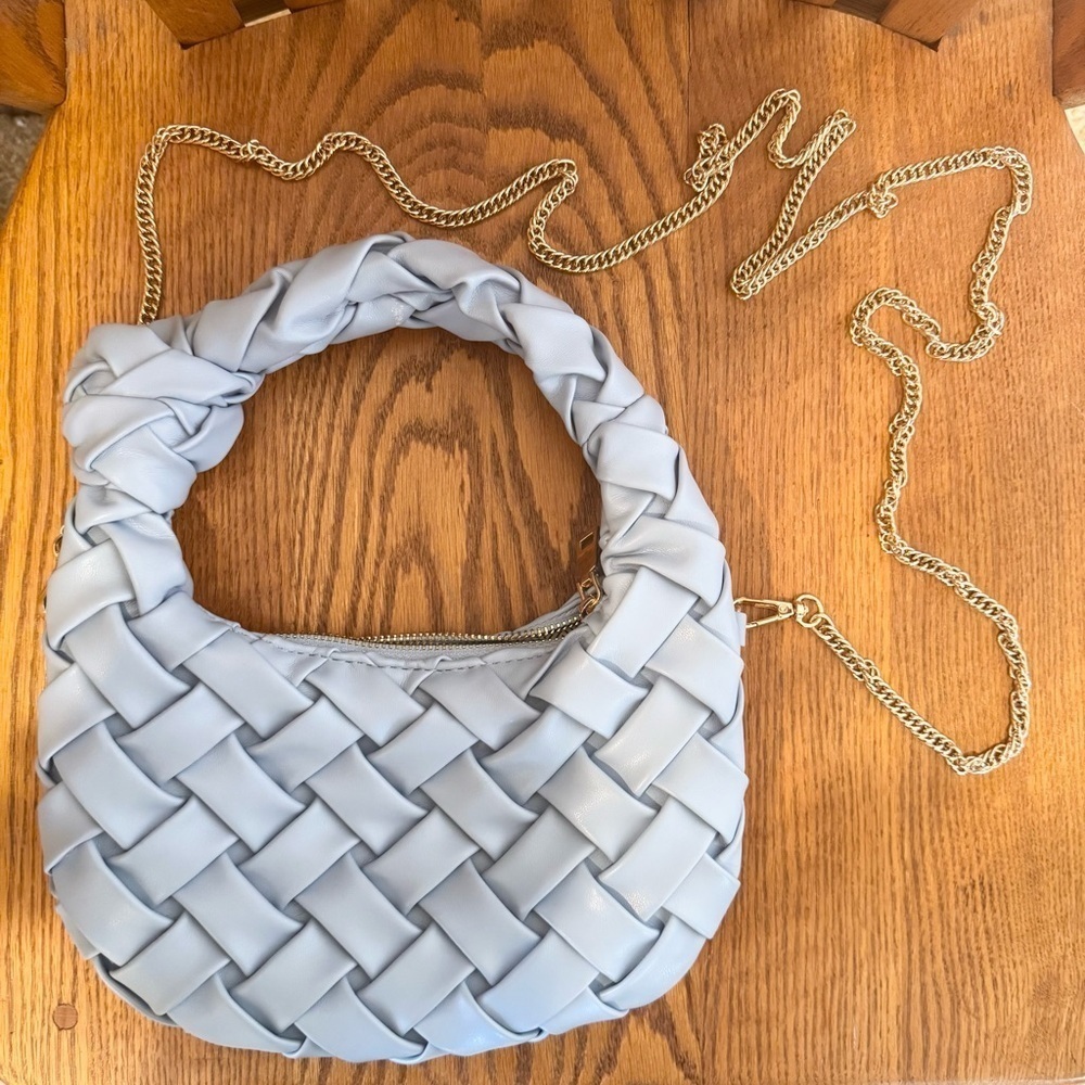 🌈 6/$60 URBAN EXPRESSIONS light blue vegan basket weave small handbag crossbody - Picture 10 of 10
